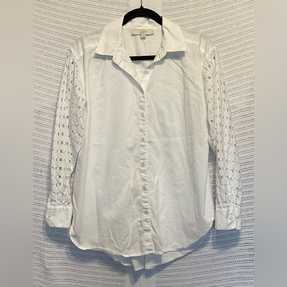 LOFT White Cuffed Sleeve Button Down Shirt - Picture 5 of 5